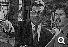 Giulio Torriero (left), Nello's founder, and architect Adolfo Marche map "defensive" plans for making Highland Park bath house a safer place for the public.